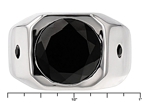 8.11ctw Round Black Spinel Rhodium Over Sterling Silver Men's Ring - Size 13