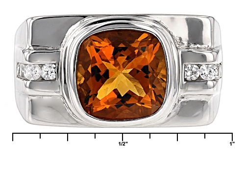 3.51ct Square Cushion Citrine And .40ctw Round White Zircon Rhodium Over Sterling Silver Men's Ring - Size 12