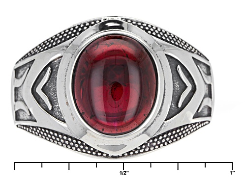12x10mm Oval Vermelho Garnet™ Cabochon Rhodium Over Sterling Silver Mens Ring - Size 12