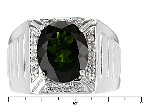5.40ct Oval Chrome Diopside With .34ctw Round White Zircon Sterling Silver Mens Ring - Size 11