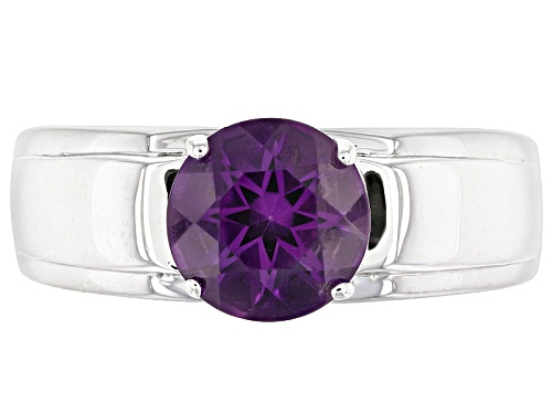 1.85ct Round African Amethyst Rhodium Over Sterling Silver Men's Solitaire Ring - Size 12