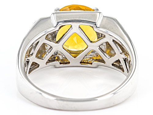 2.75ct Round Mexican Orange Fire Opal Rhodium Over Sterling Silver Solitaire Men's Ring - Size 12
