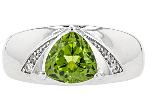 2.52ct Green Manchurian Peridot (TM) with 0.09ctw White Zircon Rhodium Over Silver Men's Ring - Size 12