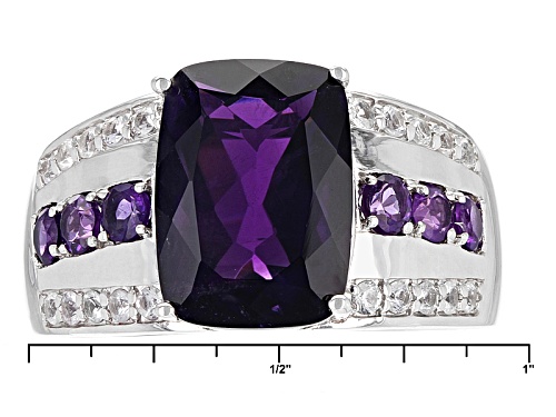 5.73ctw Cushion & Round African Amethyst With .34ctw White Sapphire Rhodium Over Silver Gent's Ring - Size 9
