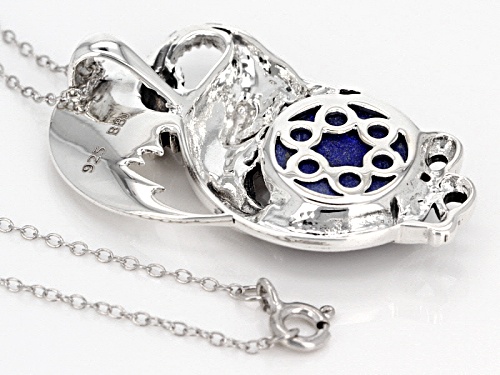 12mm Round Lapis Lazuli Sterling Silver Dragon Pendant With Chain