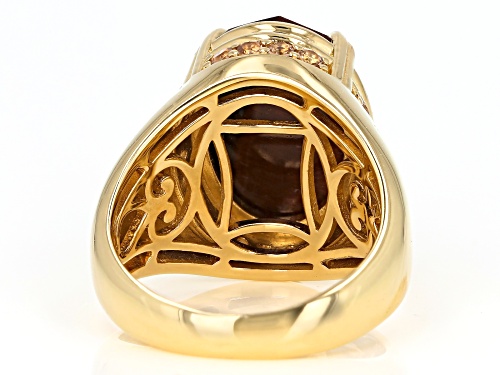 9.69ct Oval Checkerboard Cut Tigers Eye & .61ctw Andalusite 18k Gold Over Silver Gents Ring - Size 11