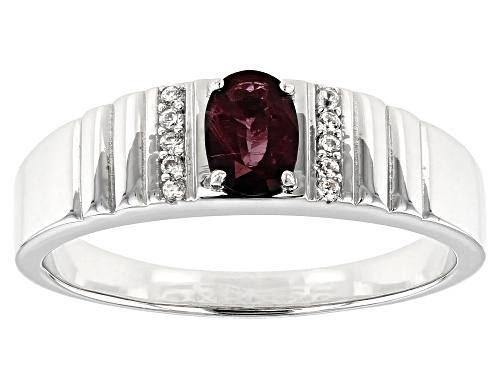 .74ct Oval Color Shift Garnet With .11ctw Round White Zircon Rhodium Over Silver Mens Ring - Size 14