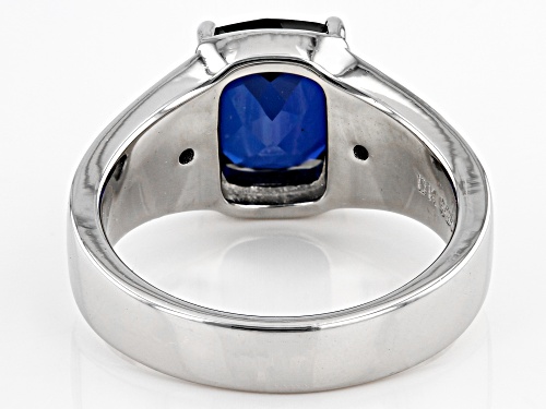 2.47ct Cushion Lab Blue Sapphire With 0.02ctw Blue Diamond Accent Rhodium Over Silver Men's Ring - Size 10