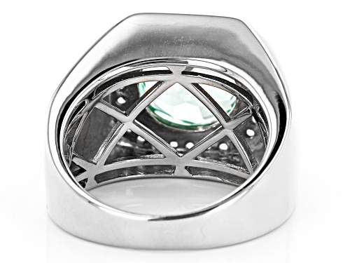 5.18ct Round Lab Created Green Spinel & .45ctw White Topaz Rhodium Over Sterling Silver Mens Ring - Size 9