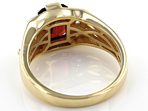 2.70ct Emerald Cut Vermelho Garnet™ & .25ctw White Zircon 18k Yellow Gold Over Silver Mens Ring - Size 10
