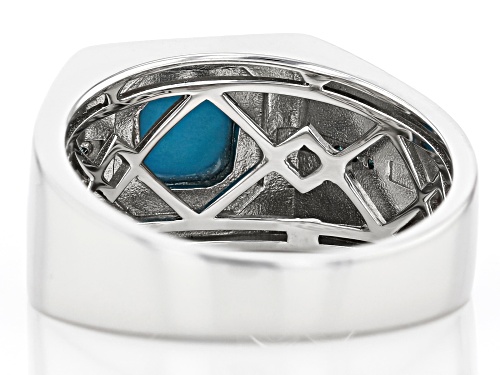 7mm Sleeping Beauty Turquoise with .07ctw Blue Diamond Accent Rhodium Over Silver Mens Ring - Size 10