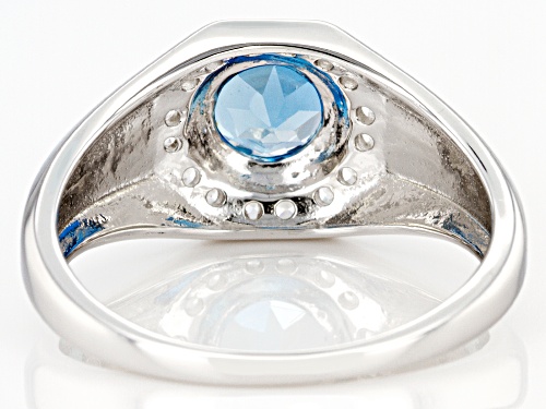 1.43ct Round London Blue Topaz And .39ctw Round White Zircon Rhodium Over Sterling Silver Mens Ring - Size 11