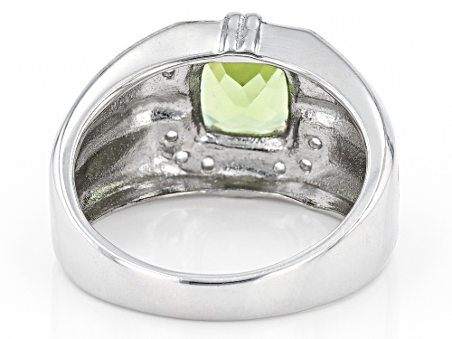 2.13ct Manchurian Peridot™ With 0.12ctw White Zircon Rhodium Over Sterling Silver Men's Ring - Size 9