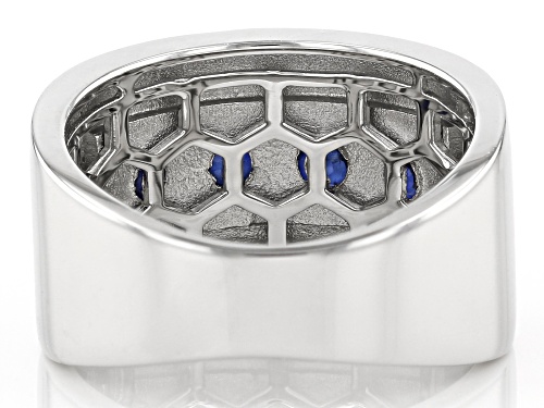 .60ctw Round Blue Sapphire Rhodium Over Sterling Silver Men's Band Ring - Size 13