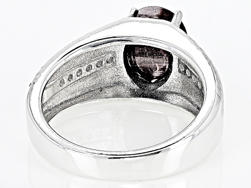 4.72ct Oval Indian Star Ruby With .21ctw Round White Zircon Rhodium Over Silver Men's Ring - Size 10