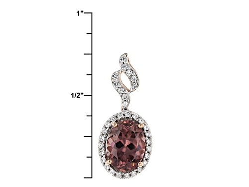 1.84ct Oval Pink Zircon And .19ctw Round White Zircon 10k Rose Gold Pendant With Chain