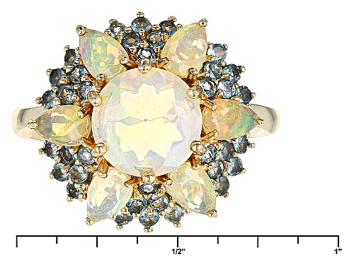 .94ct Round And .61ctw Pear Shape Ethiopian Opal With .44ctw Orissa Alexandrite 10k Yellow Gold Ring - Size 8