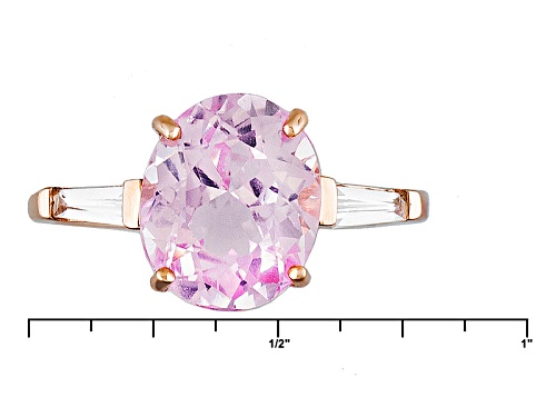 4.69ct Oval Kunzite And .57ctw Tapered Baguette White Zircon 10k Rose Gold Ring - Size 11