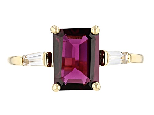 2.76ct Emerald Cut Grape Color Garnet And .27ctw White Zircon 10k Yellow Gold Ring - Size 9