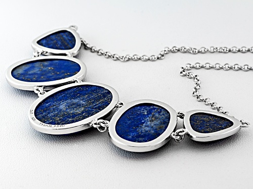 Oval And Trillion Cabochon Lapis Sterling Silver Necklace - Size 18