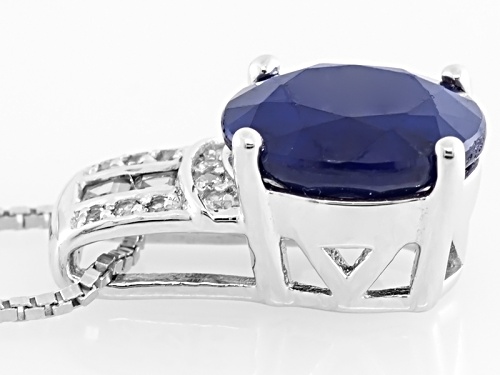 5.00ct Blue Sapphire with 0.38ctw White Topaz & White Zircon Rhodium Over Silver Pendant with Chain