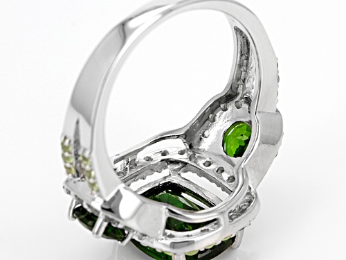 3.81ctw Mixed Shape Russian Chrome Diopside With .81ctw Round Manchurian Peridot™ Silver Ring - Size 5