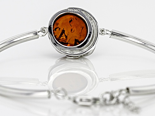 15mm Round Cabochon Orange Amber Sterling Silver Bracelet - Size 7.25