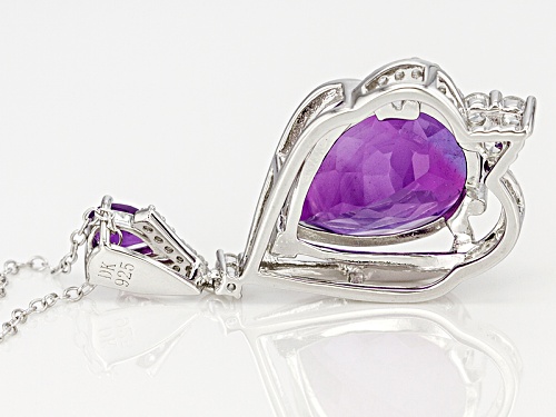 7.08ctw Pear Shape African Amethyst With .31ctw White Zircon Sterling Silver Pendant With Chain