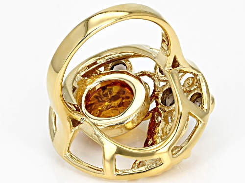Máiréad Nesbitt™ 10mm Amber & 0.49ctw Smoky Quartz 18K Yellow Gold Over Silver Tree Of Life Ring - Size 6