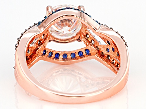 MOISSANITE FIRE(R) 1.90CT DEW WITH CHAMPAGNE DIAMOND & BLUE SAPPHIRE 14K ROSE GOLD OVER SILVER RING - Size 5