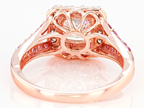 MOISSANITE FIRE(R) 1.66CTW DEW AND PINK SAPPHIRE 14K ROSE GOLD OVER SILVER RING - Size 7