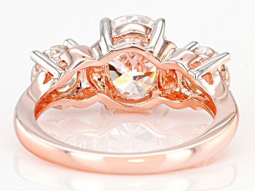 MOISSANITE FIRE(R) 3.30CTW DEW OVAL AND ROUND 14K ROSE GOLD OVER SILVER RING - Size 11