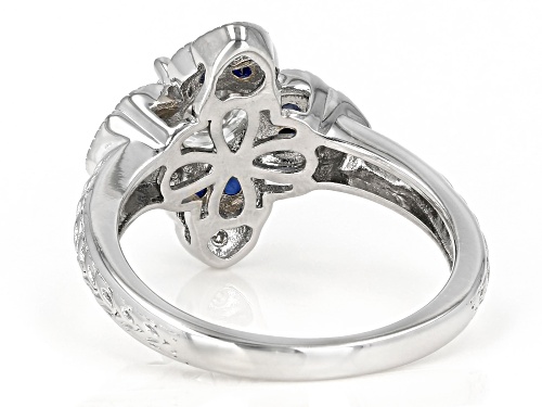 MOISSANITE FIRE(R) .88CTW DEW AND BLUE SAPPHIRE PLATINEVE(R) RING - Size 11