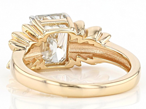 MOISSANITE FIRE(R) 2.70CT DEW OCTAGONAL RADIANT CUT 14K YELLOW GOLD OVER SILVER RING - Size 7