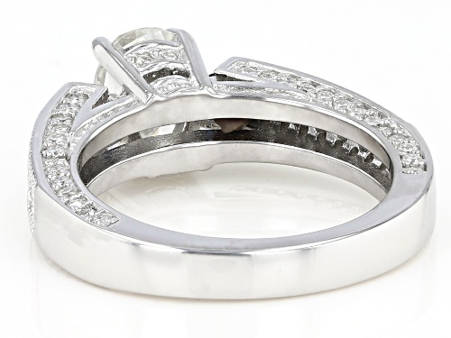 MOISSANITE FIRE(R) 2.26CTW DEW OVAL AND ROUND WITH ROUND BLUE SAPPHIRE PLATINEVE(R) RING - Size 11