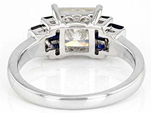 MOISSANITE FIRE(R) 2.10CT DEW SQUARE BRILLIANT CUT WITH SQUARE BLUE SAPPHIRE PLATINEVE(R) RING - Size 8