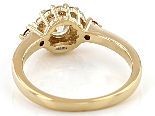 MOISSANITE FIRE(R) .84CTW DEW ROUND & LAB ORANGE SAPPHIRE 14K YELLOW GOLD OVER SILVER RING - Size 10