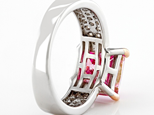 MOISSANITE FIRE(R) & PINK MOISSANITE 3.54CTW DEW PRINCESS CUT & ROUND PLATINEVE(R) RING - Size 6