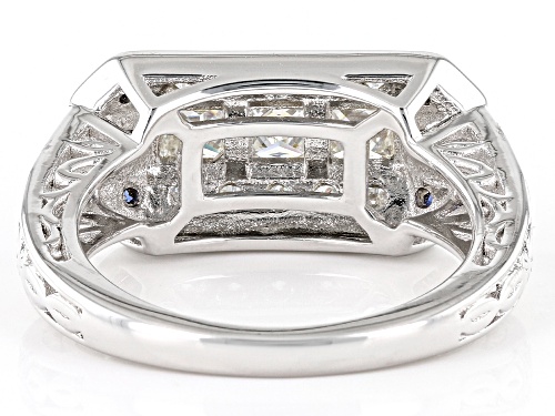 MOISSANITE FIRE(R) 1.41CTW DEW SQUARE BRILLANT & ROUND WITH BLUE SAPPHIRE PLATINEVE(R) RING - Size 6