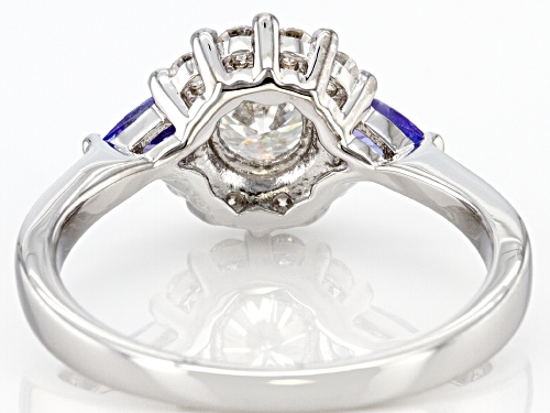 MOISSANITE FIRE(R) .84CTW DEW ROUND & PEAR SHAPE TANZANITE PLATINEVE(R) RING - Size 7