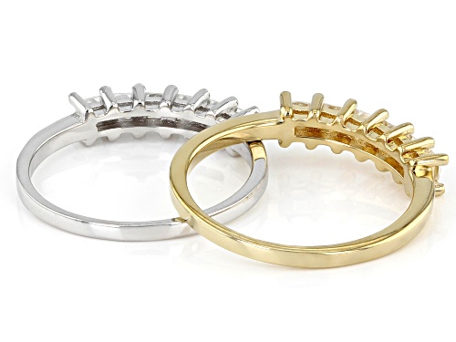 MOISSANITE FIRE(R) 1.20CTW DEW PLATINEVE(R) & 14K YELLOW GOLD OVER SILVER RING SET OF 2 BANDS - Size 5