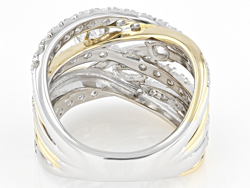 MOISSANITE FIRE(R) 1.97CTW DEW ROUND & SQUARE BRILLANT & MARQUISE CUT TWO TONE RING - Size 9