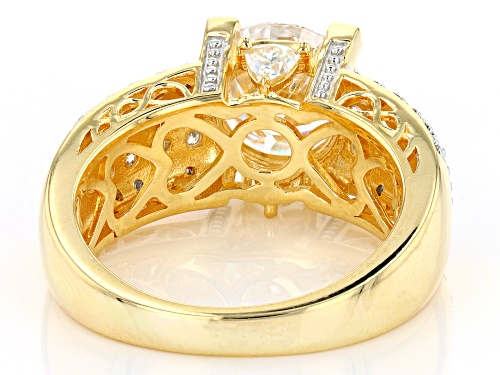 MOISSANITE FIRE(R) 3.64CTW DEW ROUND & TRILLION CUT 14K YELLOW GOLD OVER SILVER RING - Size 8