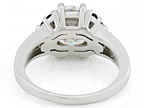 MOISSANITE FIRE(R) 3.10CT DEW ROUND & BLUE SAPPHIRE PLATINEVE(R) RING - Size 6