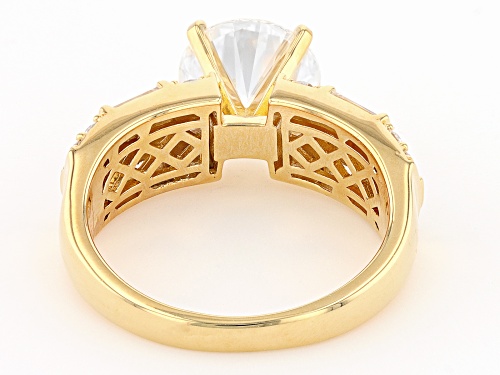 MOISSANITE FIRE(R) 3.80CTW DEW ROUND & BAGUETTE 14K YELLOW GOLD OVER SILVER RING - Size 10