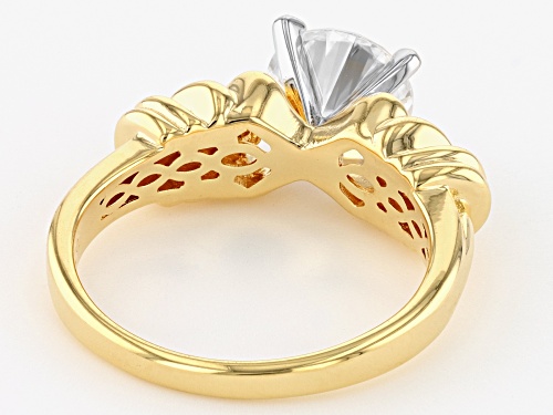 MOISSANITE FIRE(R) 1.90CT DEW ROUND 14K YELLOW GOLD OVER SILVER RING - Size 7