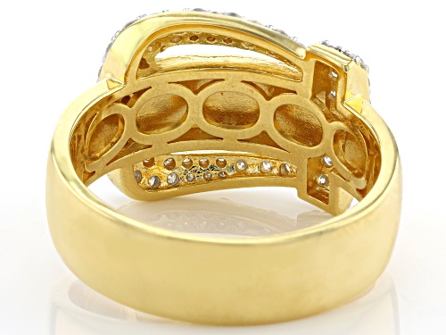MOISSANITE FIRE(R) .82CTW DEW ROUND 14K YELLOW GOLD OVER SILVER BUCKLE RING - Size 6