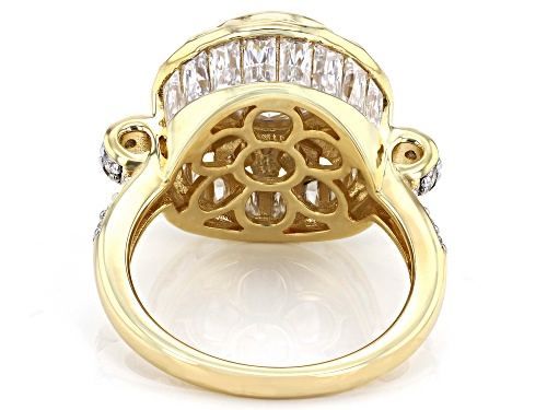 MOISSANITE FIRE(R) 4.54CTW DEW ROUND & BAGUETTE 14K YELLOW GOLD OVER SILVER RING - Size 6