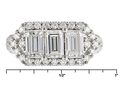 Moissanite Fire® 2.26ctw Diamond Equivalent Weight Emerald Cut And Round Platineve™ Ring - Size 10
