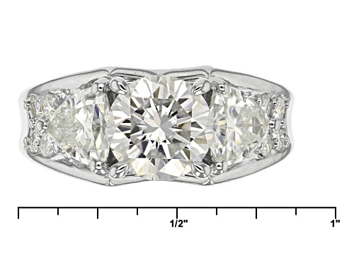 Moissanite Fire® 4.02ctw Dew Round And Trillion Cut Platineve™ Ring - Size 5